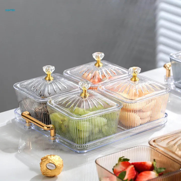 Acrylic 4pcs Candy Storage Tray Set, Serving Fruit Tray With Glass Acrylic Lid, Desktop Candy Container Acrylic 4pcs Candy Storage Tray Set, Serving Fruit Tray With Glass Acrylic Lid, Desktop Candy Container